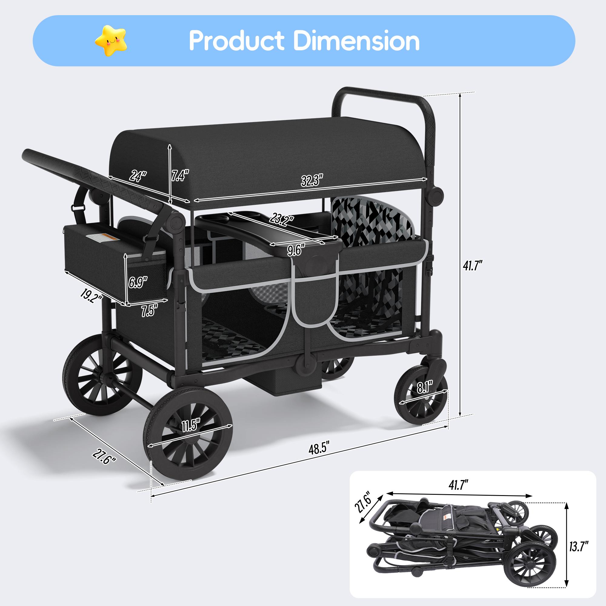 【All-Terrain 4-Seat Stroller Wagon】CPSC Certified Multi-Child Carrier with Canopy & Snack Tray | Foldable Design for Beach, Park, and Outdoor Adventures 【All-Terrain 4-Seat Stroller Wagon】CPSC Certified Multi-Child Carrier with Canopy & Snack Tray | Foldable Design for Beach, Park, and Outdoor Adventures