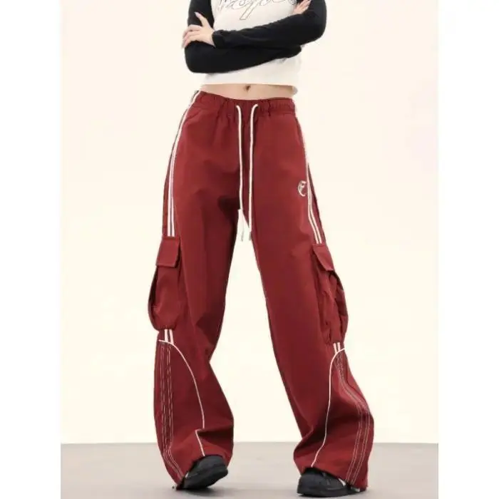 Black Striped Women Cargo Pants Korean Fashion Wide Leg Baggy Trousers Streetwear Autunm Harajuku Hip Hop Oversized Loose