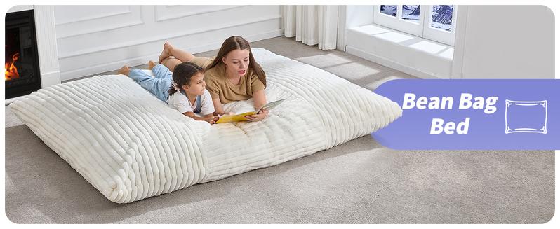 【Hobestluk】3 in 1 Giant Bean Bag Chairs Convertible Bean Bag Floor Cushion with Machine Washable Cover, Beanbag Chairs for Adult - 56"D x 76"W x 7"H