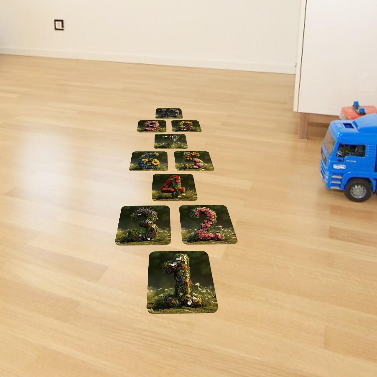 DIY Hopscotch Floor Decals, Self-Adhesive & Reusable Number Stickers 1-10, Create Instant Play Space, Fun Kids Activity Decor