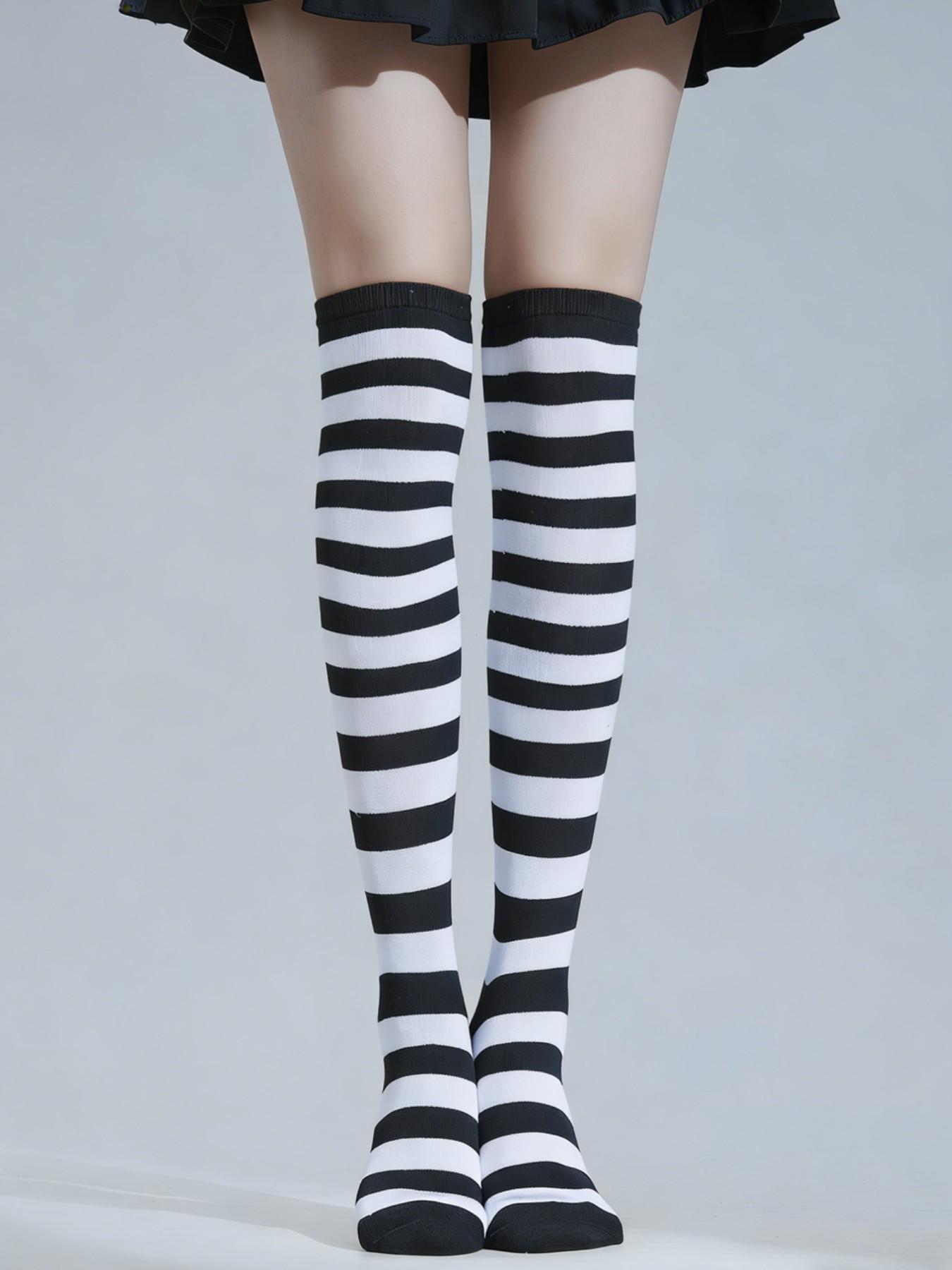 Multicolor Striped Over-The-Knee Socks, Stylish and Comfortable Footwear, Perfect for Daily Wear, Available in Various Colors