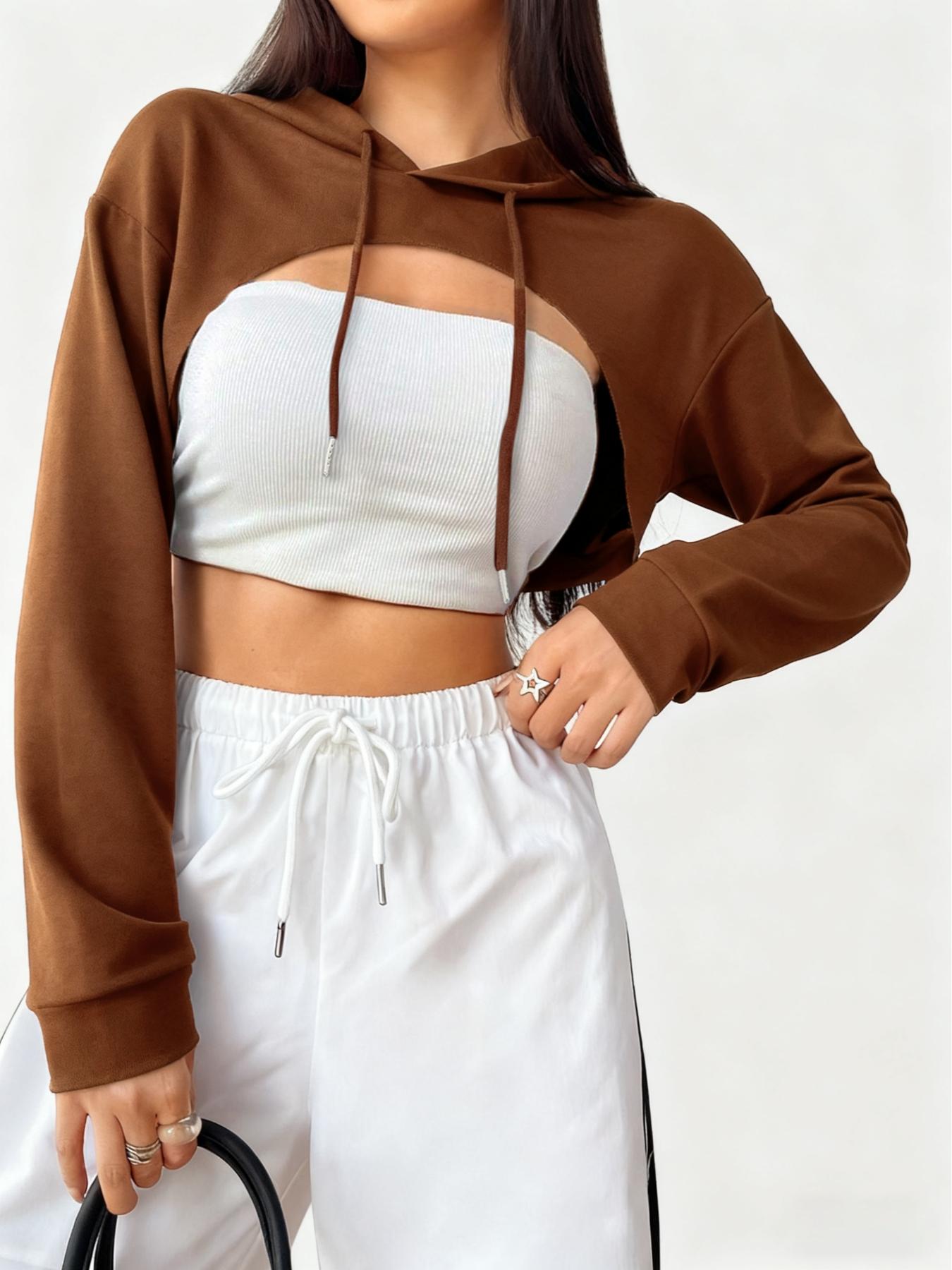 Women's Short Hooded Sweatshirt, Casual Loose-Fit Pullover, Thin Kint Fabric, All Seasons Wear, Versatile Layering Piece