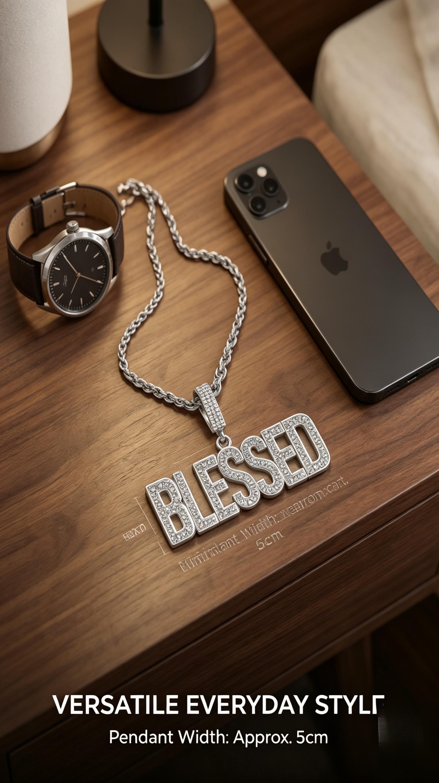 Men's BLESSED Cuban Chain Necklace, Hand-Set Sparkling Crystals