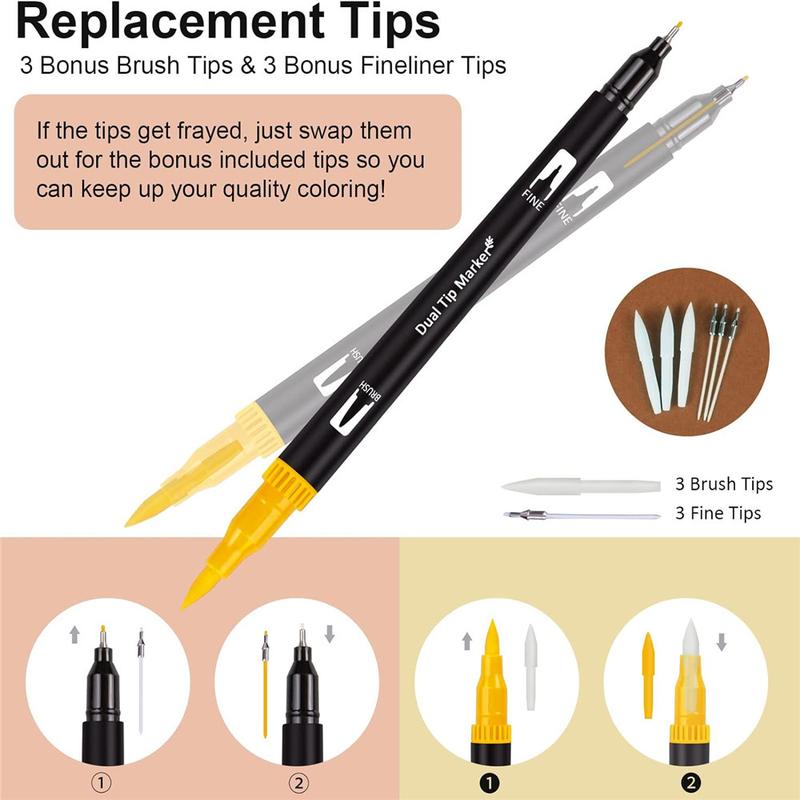 Colorful Dual Tip Markers Set for Adults Coloring Books, Fine & Broad Tips, Ideal for Bullet Journaling, Drawing, CD Bags, Perfect Gift, Art Markers Set