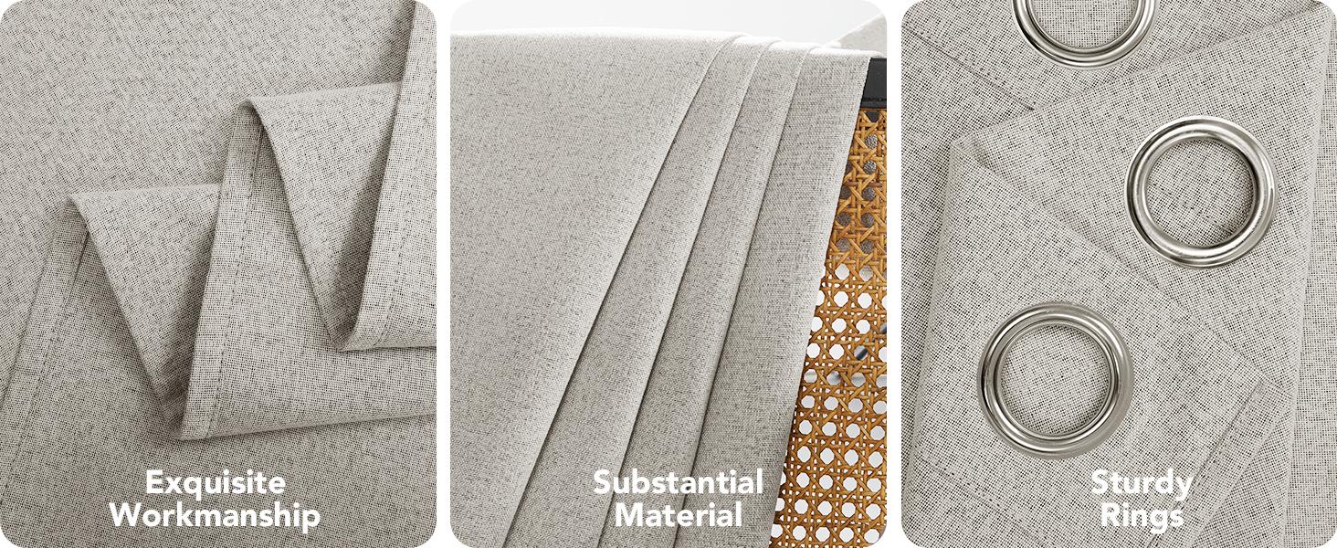 Deconovo Linen Full Blackout Curtains 2 Panels Thermal Soundproof Heavy Soft Wrinkle-Free Drapes for Bedroom Living Room