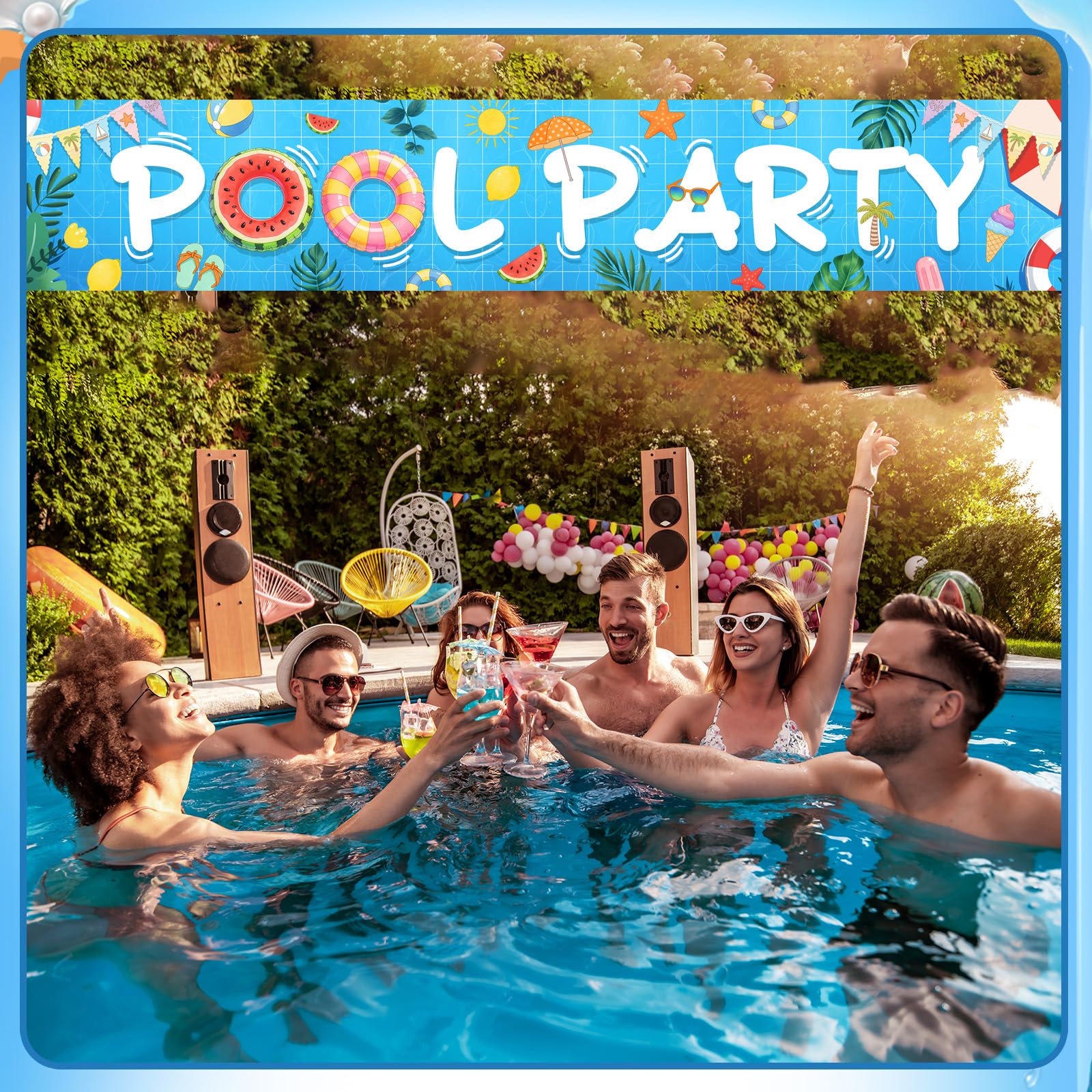 Pool Party Banner Decorations, Summer Pool Party Decorations, Outdoor Banners, Indoor and Outdoor Party and Birthday Pool Decorations