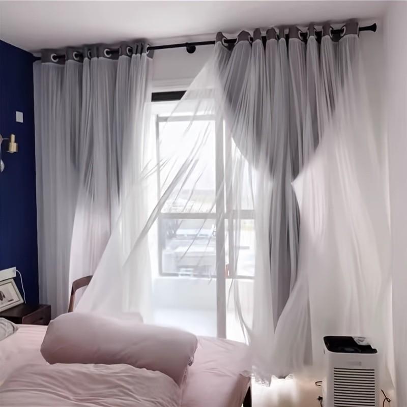 French Romantic Two-Layer Cloth Light-Blocking Finished Home Decoration Curtain, Fashionable Hole Drapery for Living Room, Stylish and Trendy Window Covering