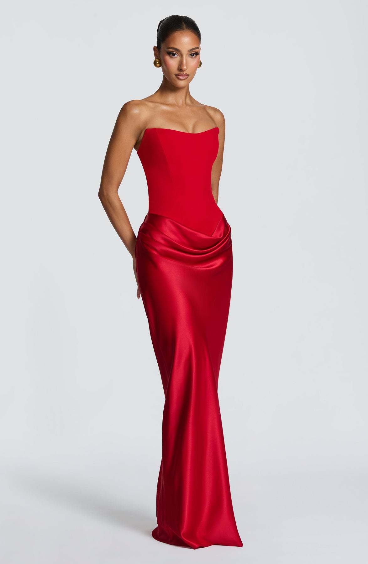 2026 European and American new style solid color waist-cinching sexy strapless bodycon long dress satin tie-back dress with ribbons