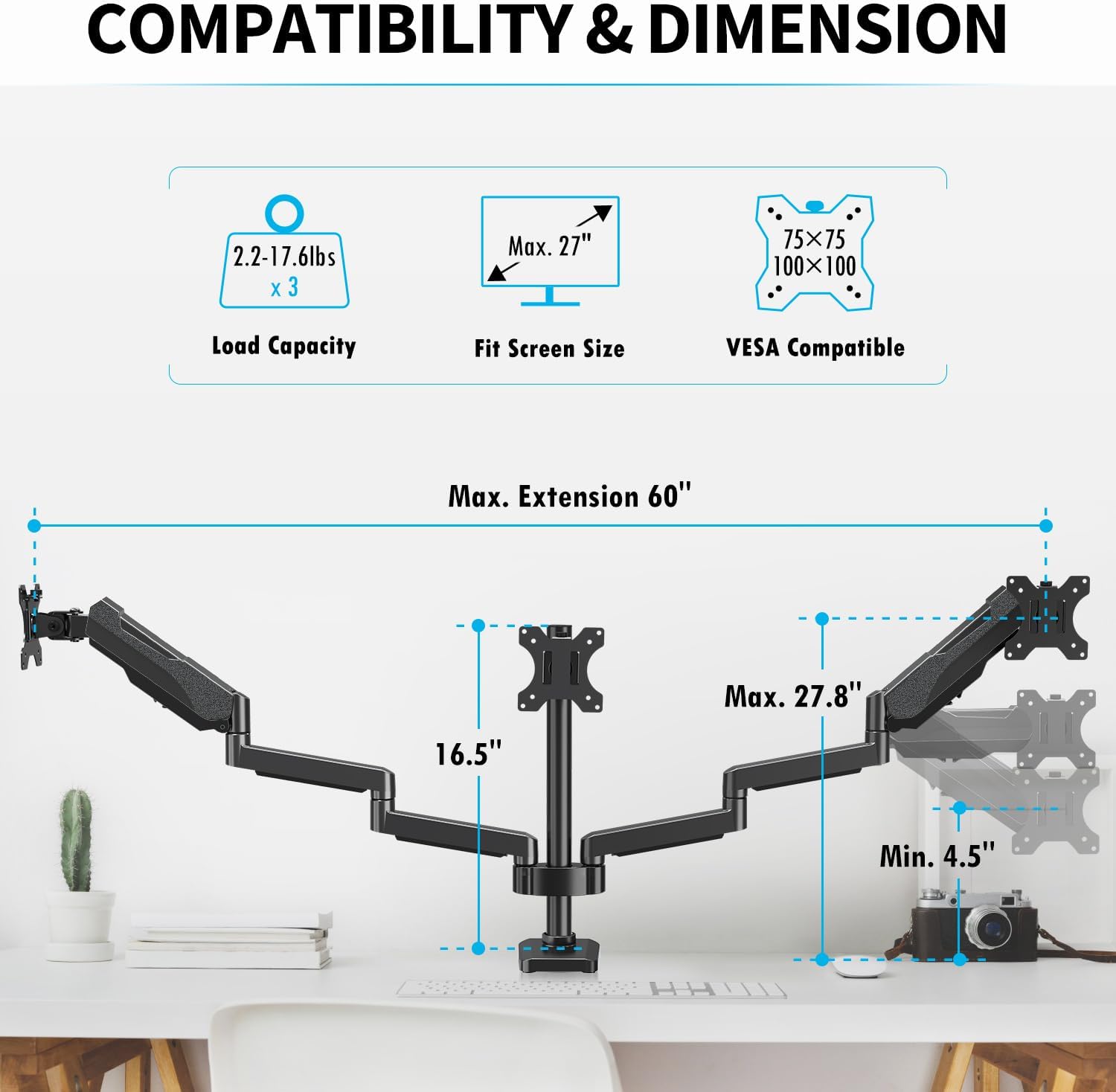 MOUNTUP 17"-27" Triple Monitor Stand Mount MU0006