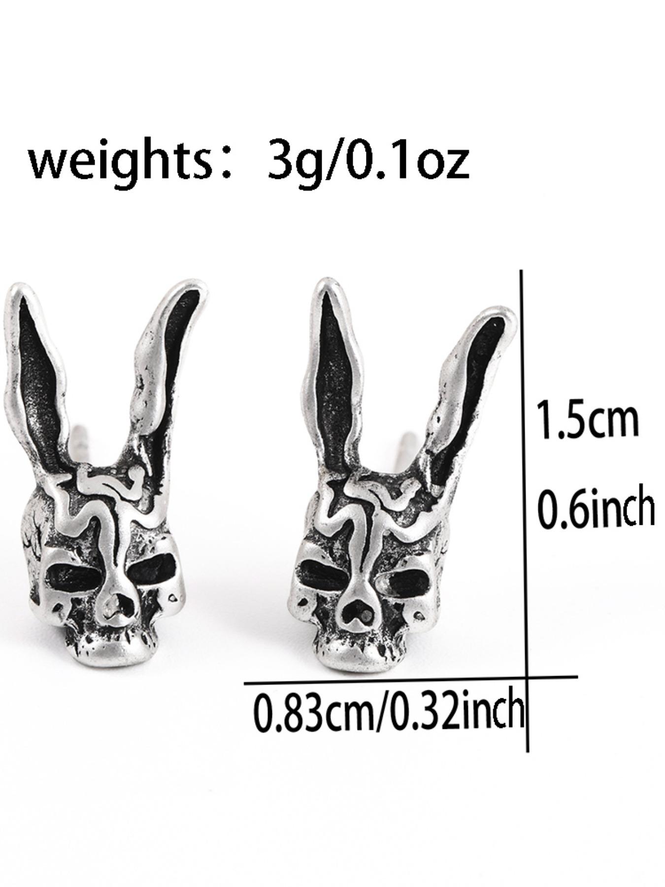 Vintage Skull Rabbit Earrings, Distressed Dark Punk Style, Streetwear Fashion, Daily Casual Wear, Unique Gift for Friends