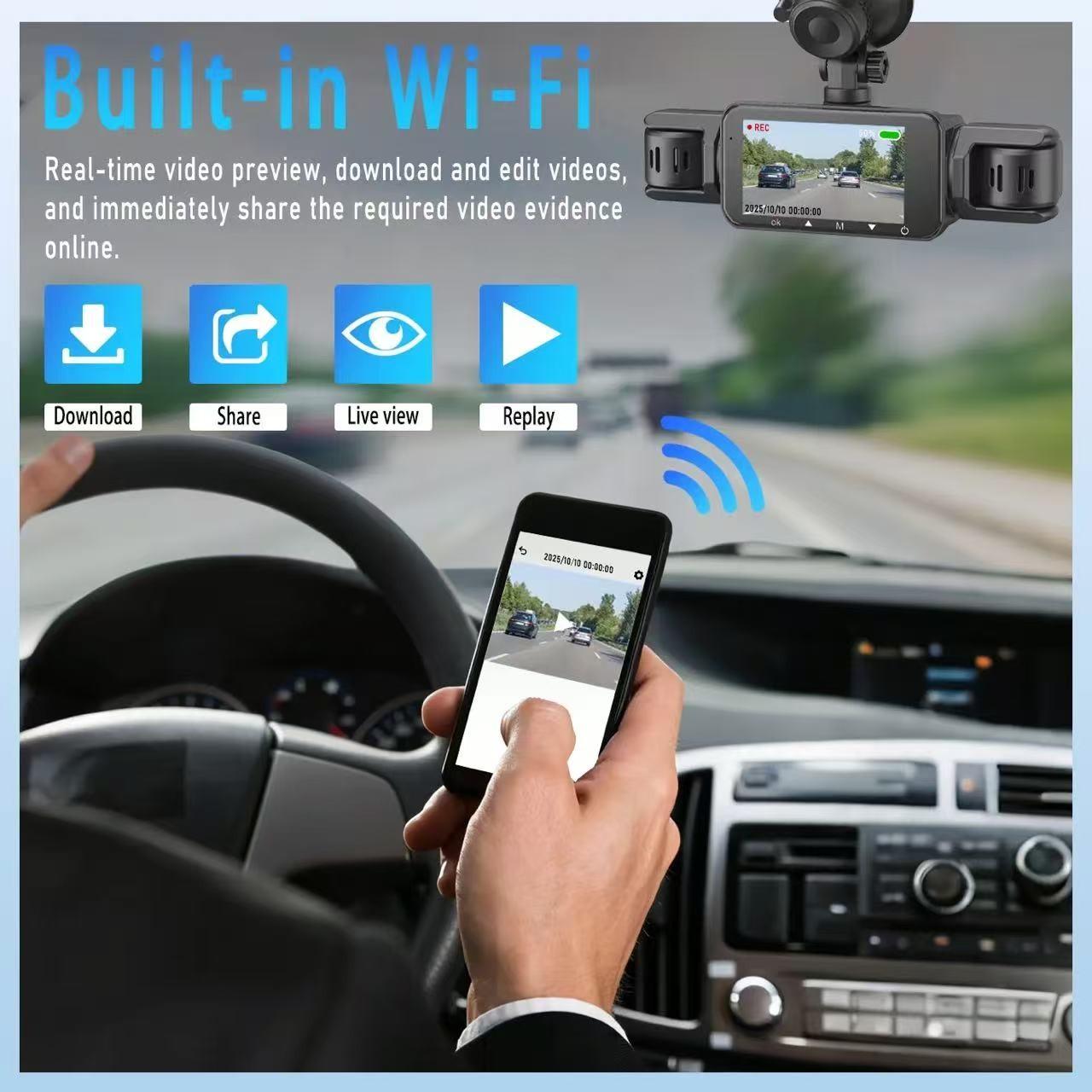 Four-Channel Dash Cam, Car Dashboard Camera, Full View Parking Monitor, 4-Inch Display, Wi-Fi, 64GB SD, Night Vision with Hdr, Car Dashcam, Dashcams for Cars, Wifi Dashcam