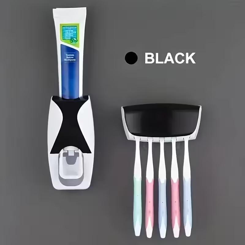 Automatic Toothpaste Dispenser + Brush Holder, Creative Wall-Mounted Toothbrush Rack, No-Drill Bathroom Organizer Set, Toothbrush Holders