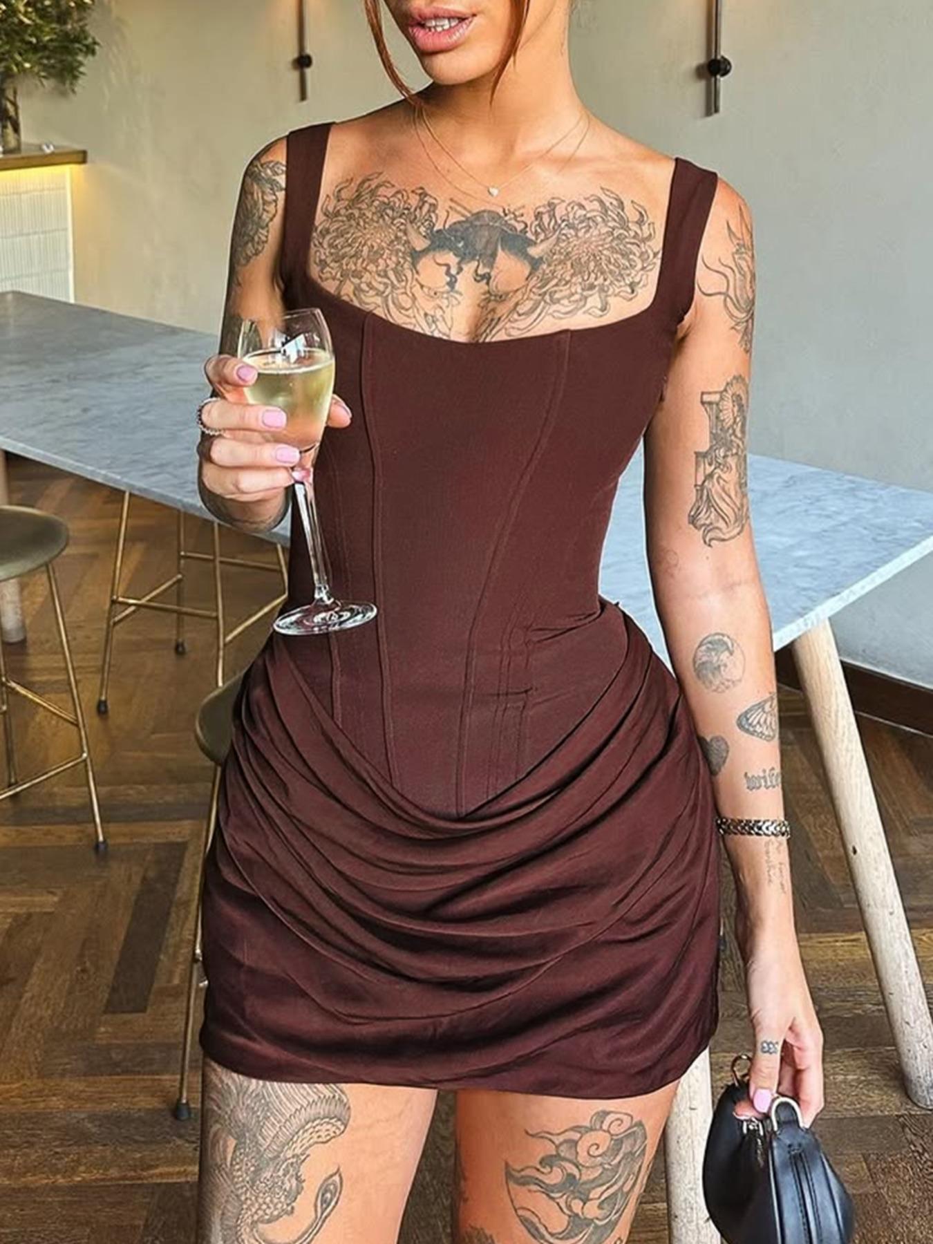 Women Boned Corset Dress Sexy Night Club Outfit Ruched Bodycon Celebrity  Occasion Wear Mini Party Dress - TikTok Shop