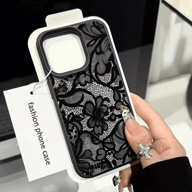 Innovative Lace Edge Phone Case, Lychee Texture Full Coverage Soft Shell, Compatible with Apple Models 11-17 Pro/pro Max