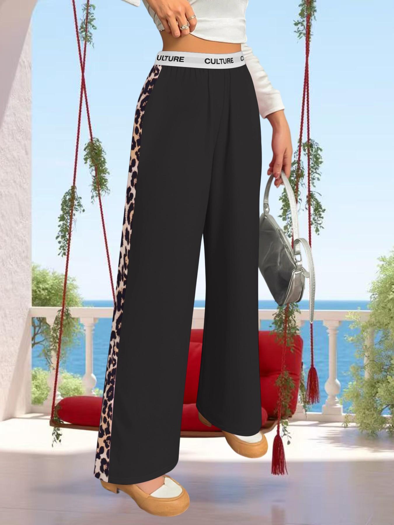 Streetwear Leopard Print Wide Leg Pants, High Waist Loose Fit, Casual All-Seasons Fashion, Spring Autumn Trendy Straight Leg Jeans