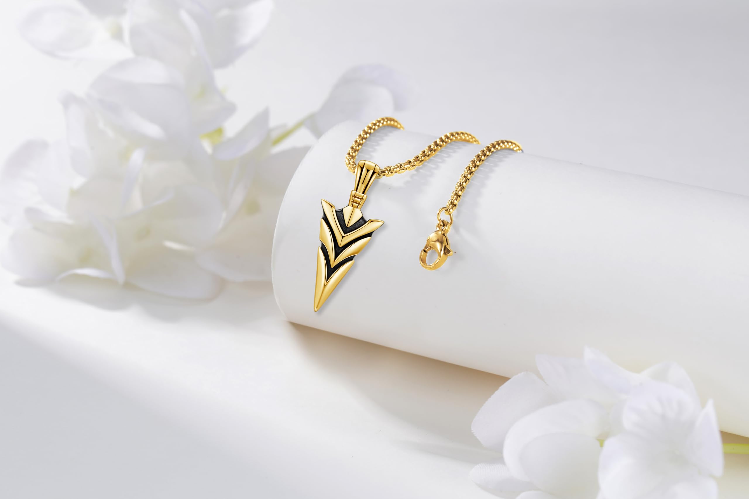 DRINSPER Viking Arrowhead Necklace 925 Sterling Silver Pendant Spear Point Shape Necklace Norse Mythology Pagan Jewelry