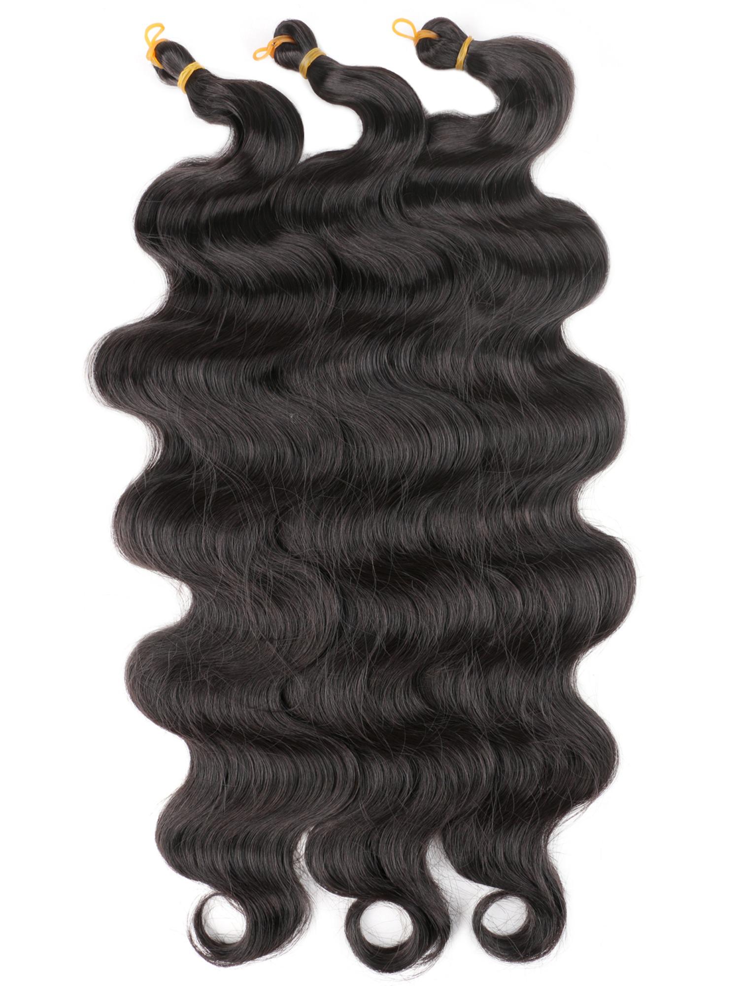 3 Packs Body Wave Braiding Hair 24 Inch Long Pre-Feathered Synthetic Hair Braids for Boho Box Braids Ocean Wave Crochet Braiding Hair Extensions for Women Wavy Hairpieces
