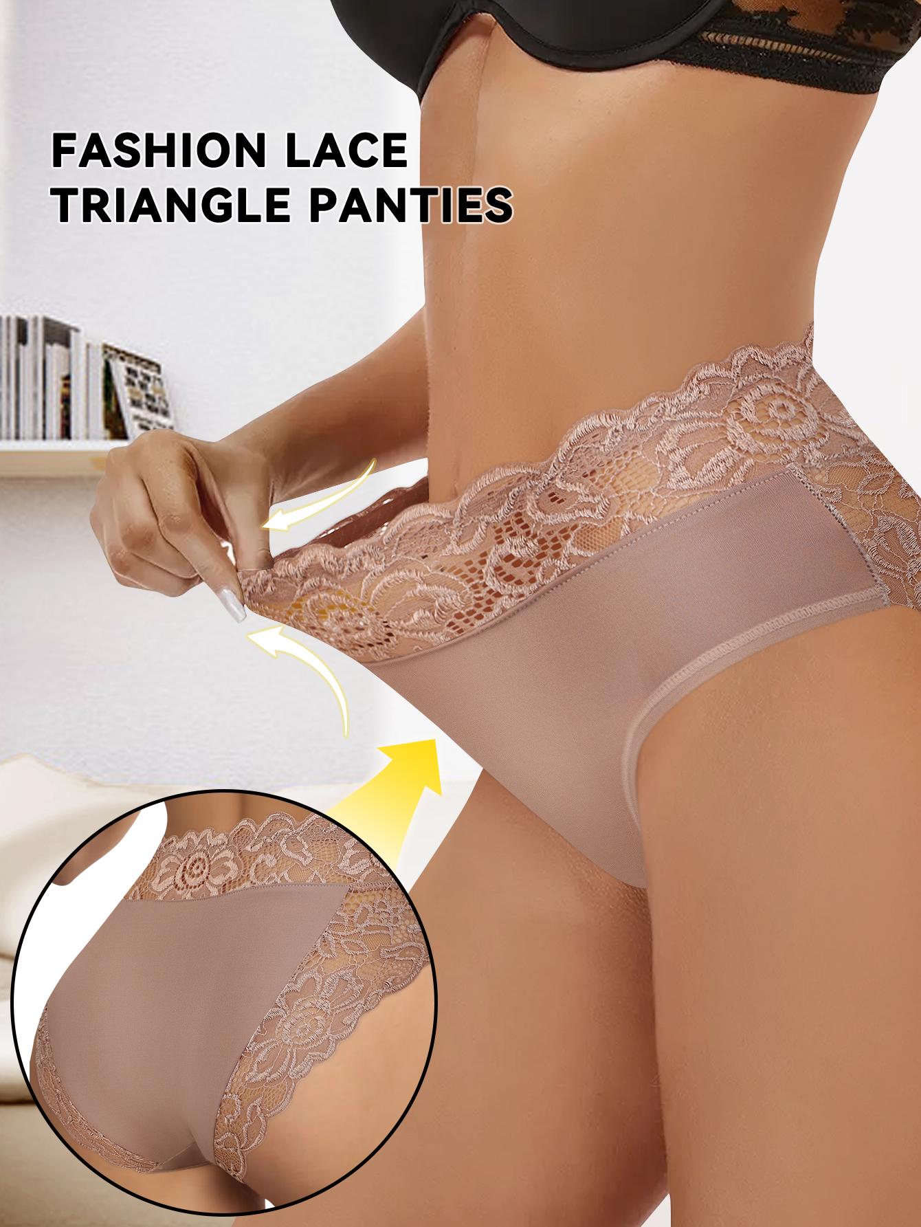 QUASTI 10 Piece Women's Mid Waist Lace Patchwork Sexy Seamless Underwear, High Elasticity Hip Lifting Breathable Soft Panties, Mixed Color Soft Basic Fit Fashion Underwear, S-XXL