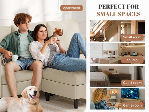 Upholstered Sectional Sofa and Couches, 78'' L Shaped 3-seat Sofa for Living Room, Apartment, Lounge,Bedroom-Washable Covers Convertible Sofas(Linen Fabric, Beige)