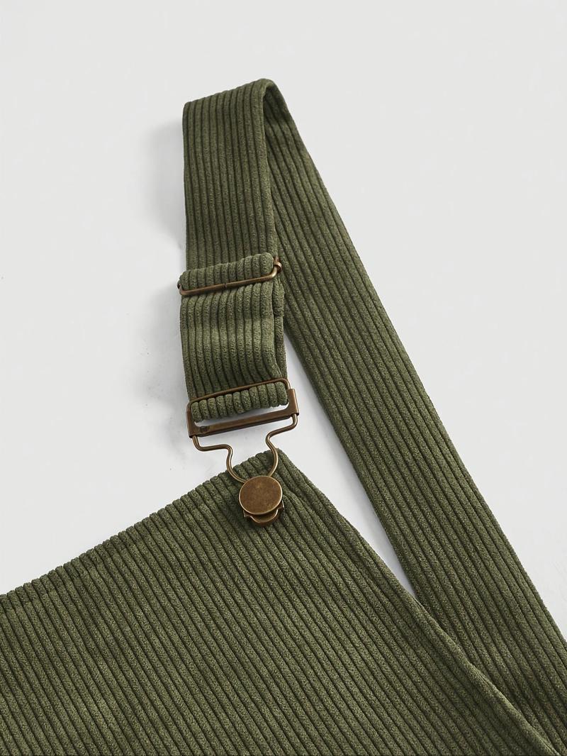 Women's Casual Corduroy Overalls, Adjustable Shoulder Straps, Loose Fit Pantsuit, Comfortable Fashion Style, Elastic Waist Long Pants