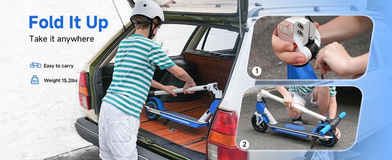 【Valentine's Day】 Electric Scooter, 12 MPH Speed, with Music, 5-9 Miles Range, 200W Motor,  Disc Brakes, UL Lithium Battery,  6.5-Inch Solid Tires Foldable Electric Scooter for Kids Ages 6-14