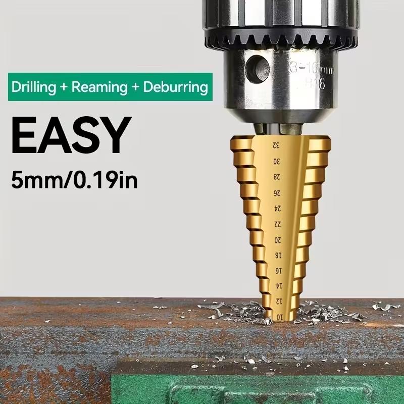 5pcs Hss Cobalt Step Drill Bit Set, Multi-Purpose 50 Types, High-Speed Steel with Oxide, for Drilling Metal Wood Plastic Aluminum Titanium Zinc