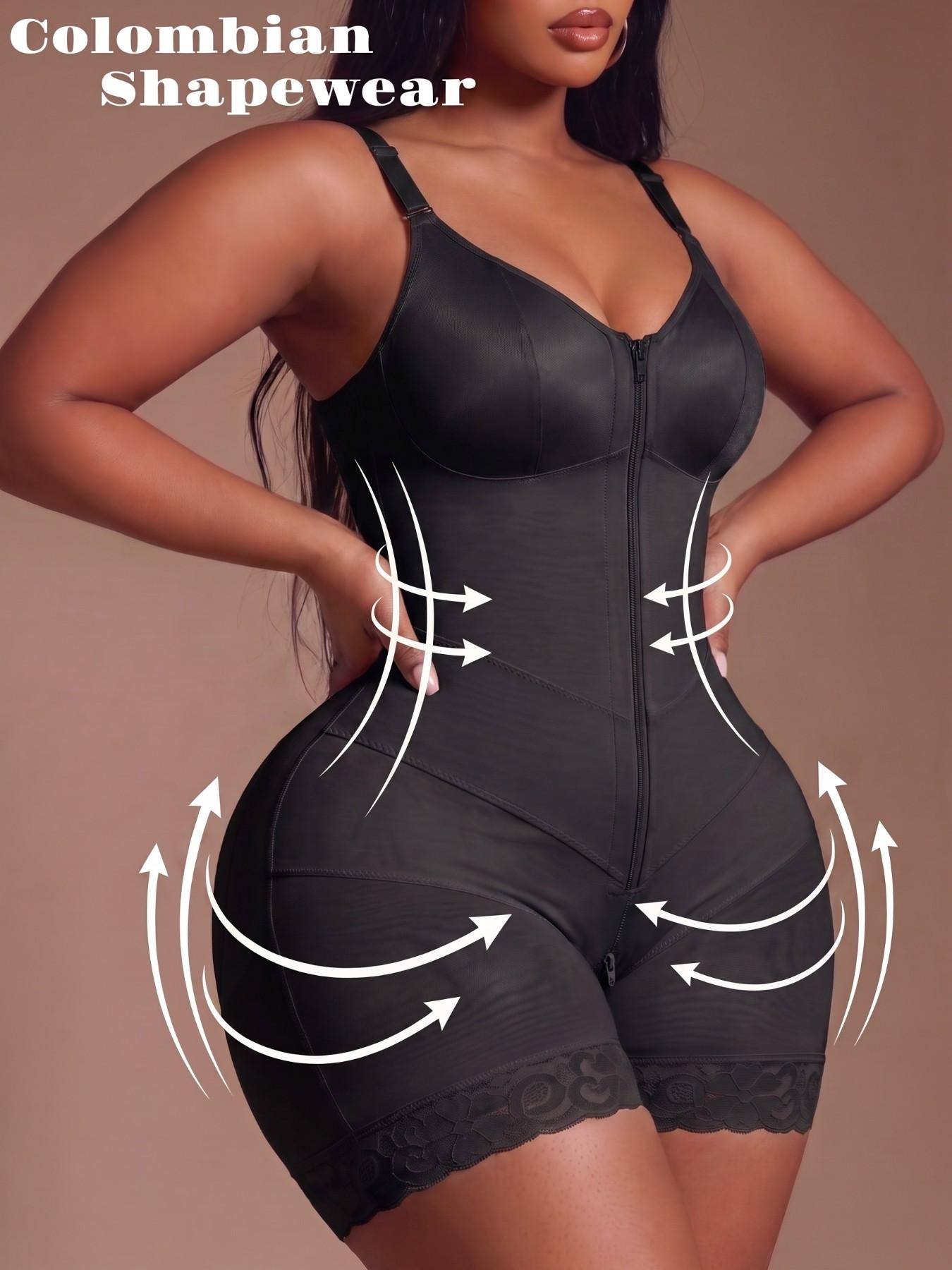 1 Count Women's Fajas Colombianas Moldeadora Full Body Shaper with Zipper Firm Control Tummy Waist Trainer Solid Color Bodysuit Essential Shapewear, Sculpting Faja Body Shaping, Butt Lifting And Tummy Control Shapewear, Suitable For Various Occasions