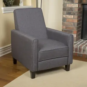 27*34.75*36.25 Inch Contemporary Compact Recliner Chair, Low‑Profile Small‑Space Recliner with Piped Edges & Matte Black Tapered Legs