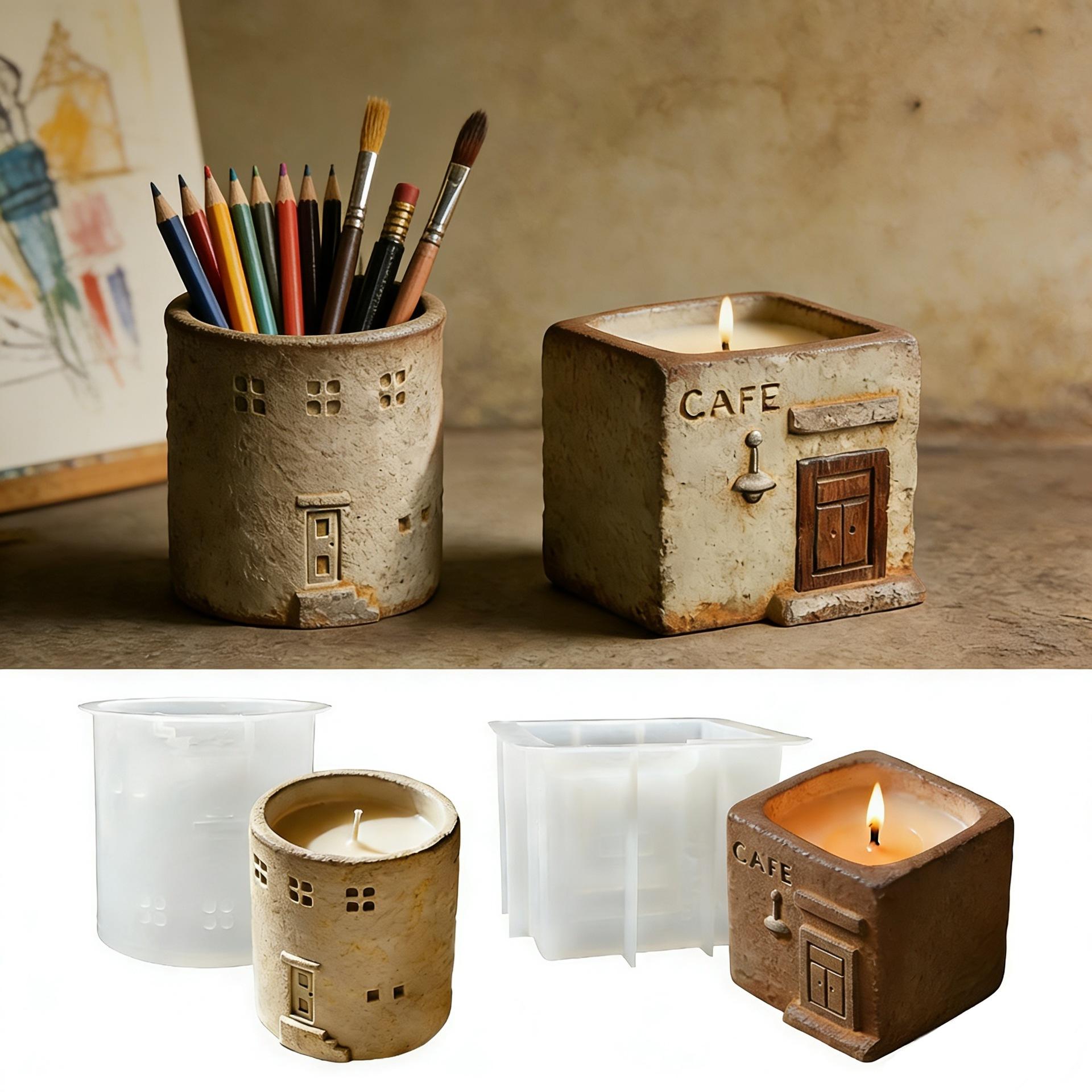 House modeling silicone mold multifunctional DIY handmade mold plaster flower pot pen holder candle cup creative desktop storage decoration food grade silicone high temperature resistant and easy to release handmade lovers must
