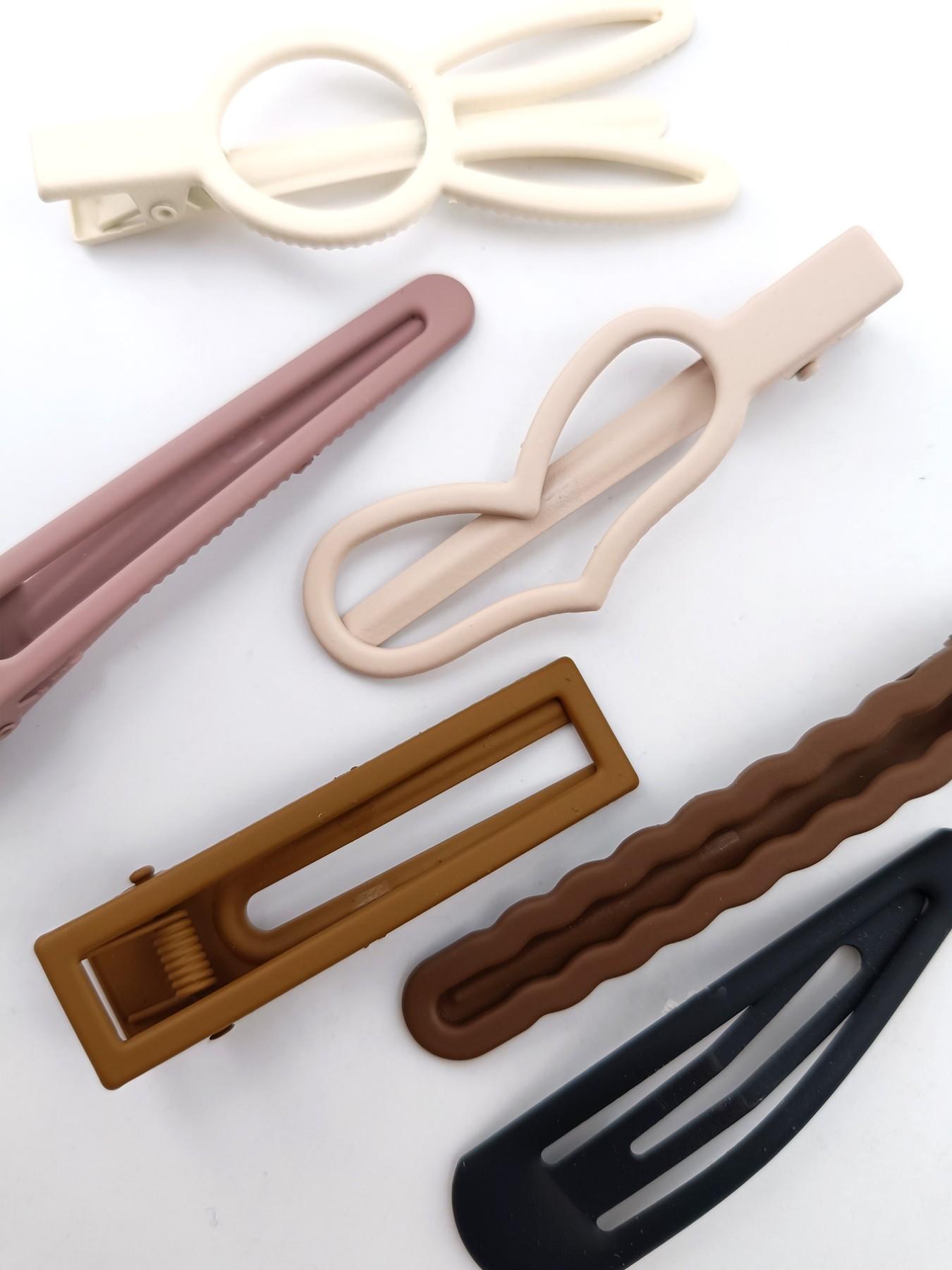 1 Pack 6 Pcs Coffee Color Frosted Duckbill Hair Clips, Metal Material, Cute Style, Various Sizes and Shapes, All Seasons Accessory