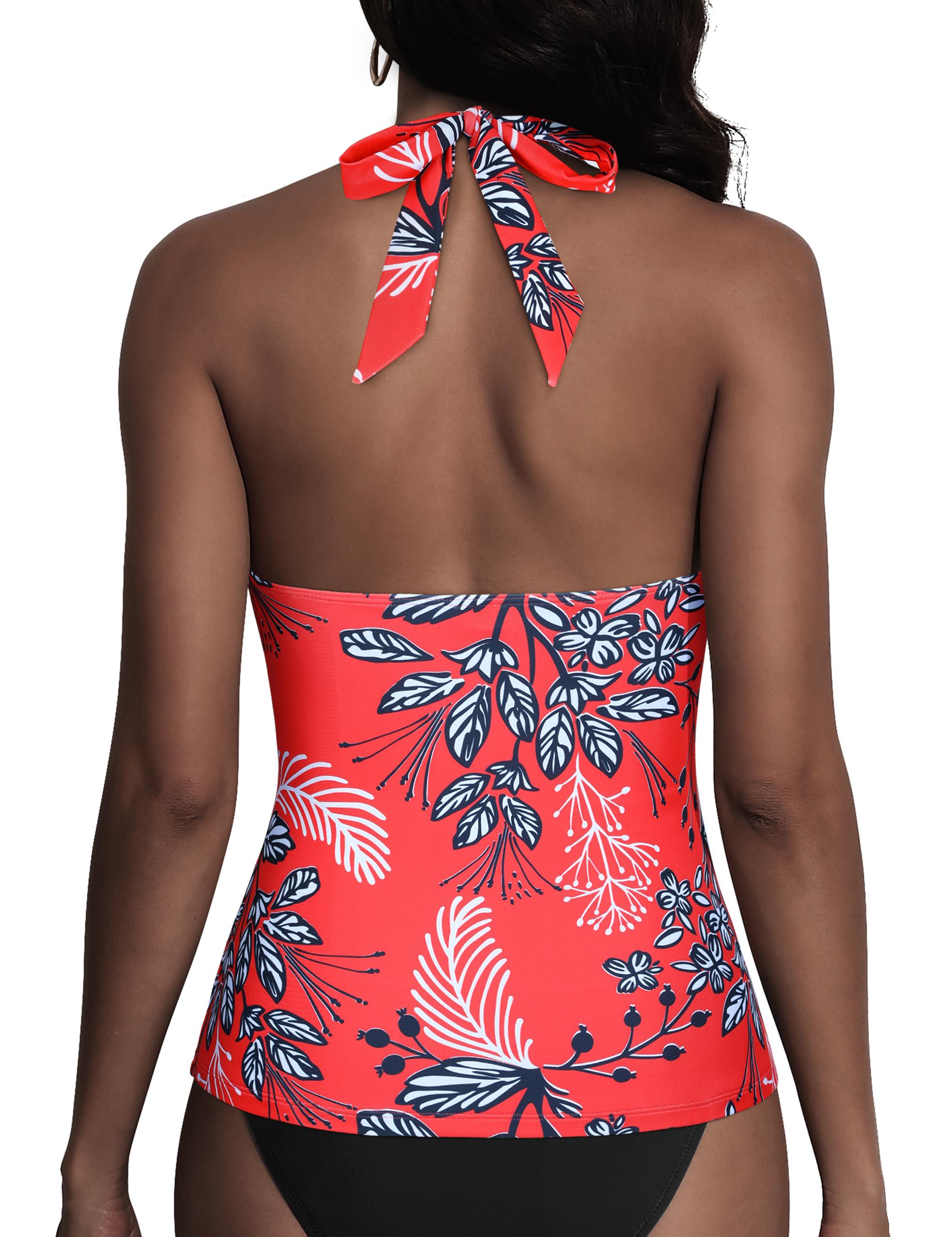 [dealforyoudays]Hilor Women's Underwire Tankini Tops Ruched Tummy Control Bathing Suit Tops Plunging Halter V Neck Swimsuit Twist Swim Top Only