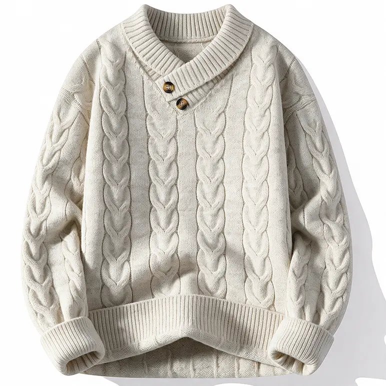 Men Solid Gray Vintage Shawl Collar Cable Knit Sweater, Preppy Grandpa Core Quiet Luxury Pullover, Loose Oversized Fit Warm Long Sleeve Twist Knitwear, Aesthetic Daily Winter Outfit for Men