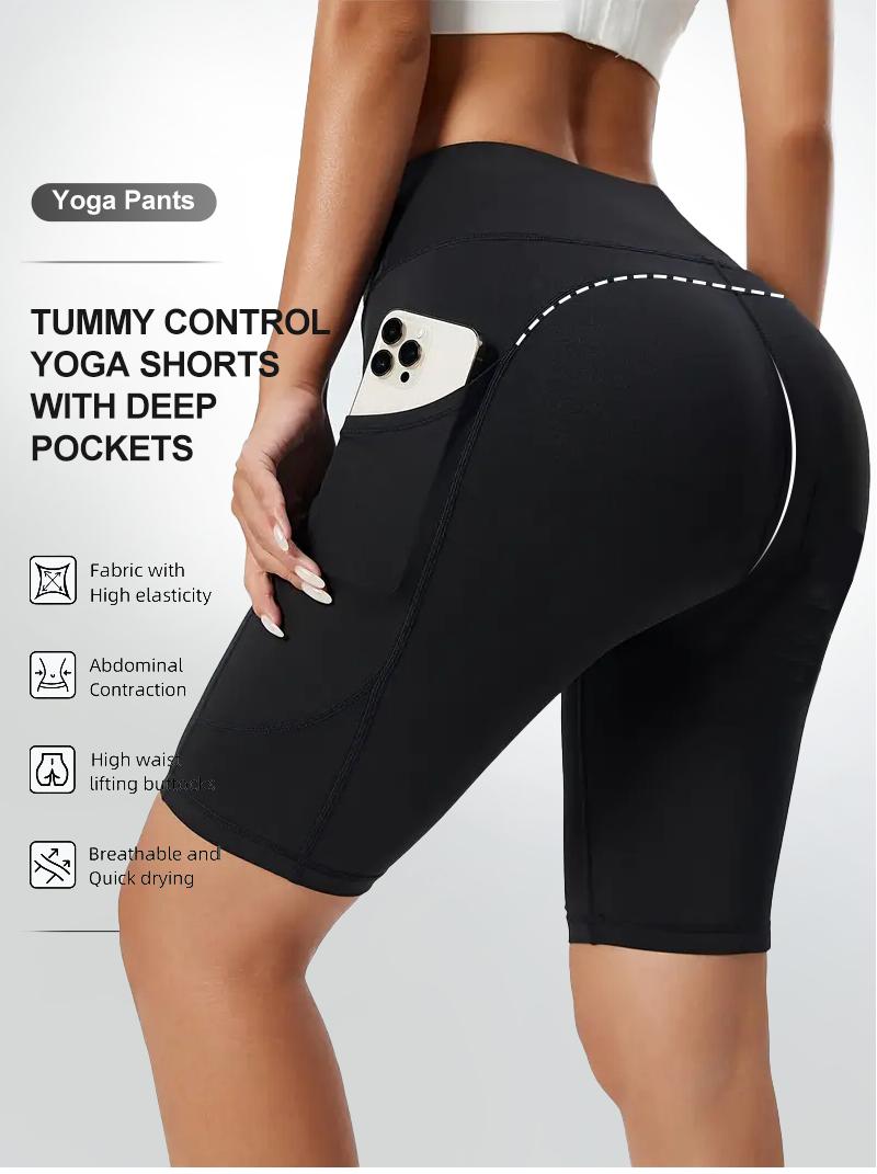 5pcs Women's Athletic Shorts , High Waist,Summer Sports Cycling Shorts, Pocketed Stretchable Tight Fit Gym Wear for Daily Workout & Casual Use