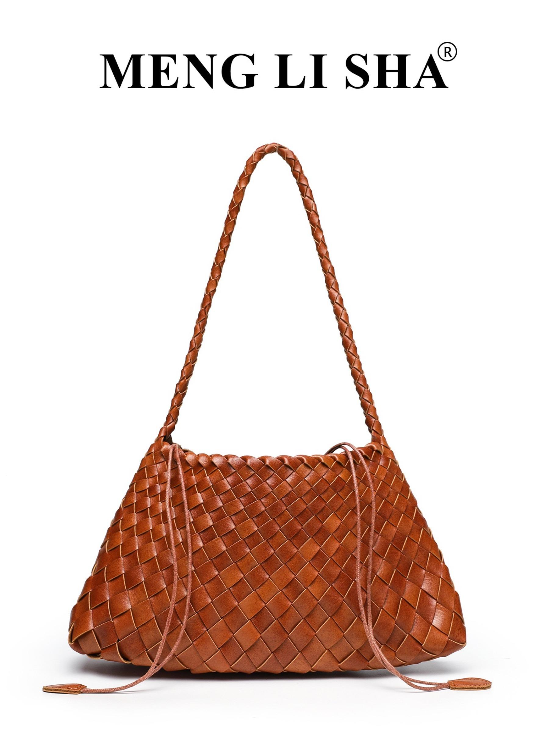 Vintage Handwoven Bag for Women, Commuter Crossbody Shoulder Bag, Versatile Drawstring Basket Bag, French Lazy Style, Perfect for Work and Dates