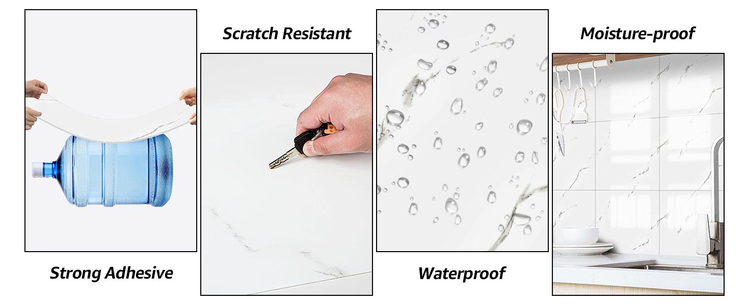 10pcs Peel and Stick Shower Waterproof Marble Tiles Wall Panels, 11.8"x11.8" Self-Adhesive Backsplash, for Home Bathroom, Kitchen, Living Room White (Not Real Tile)