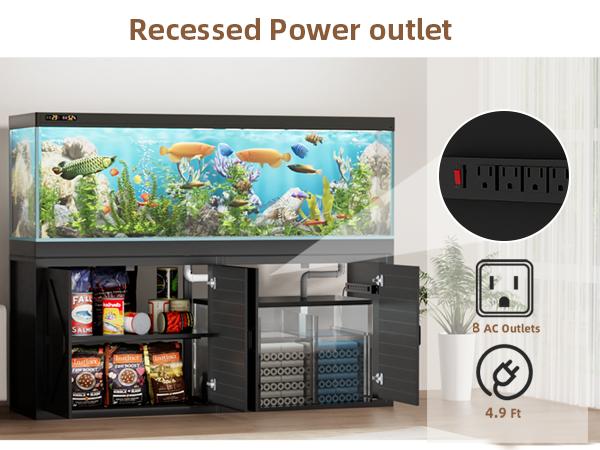 125-150 Gallon Fish Tank Stand with Power Outlet, Heavy Duty Aquarium Stand with Cabinet Storage for Fish Tank Filters and Accessories, 72.9" L*18.9" W Tabletop, 2200 LBS Capacity