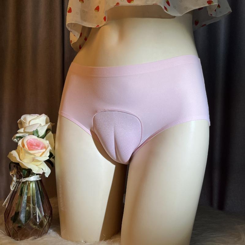 Women's Ice Silk Seamless Gaff Panty Apparel, Cotton-Lace Sexy Tucking Briefs for Transgender MTF Crossdressing, Open Back Underwear