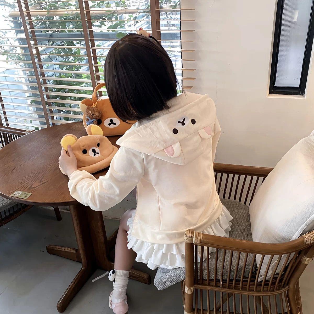Spring Summer New Cute Bear Ears Zip Up Hoodie Japanese Sweet Girl Casual Loose Sweatshirt Women Cardigan Anime Hoodie Y2k Top