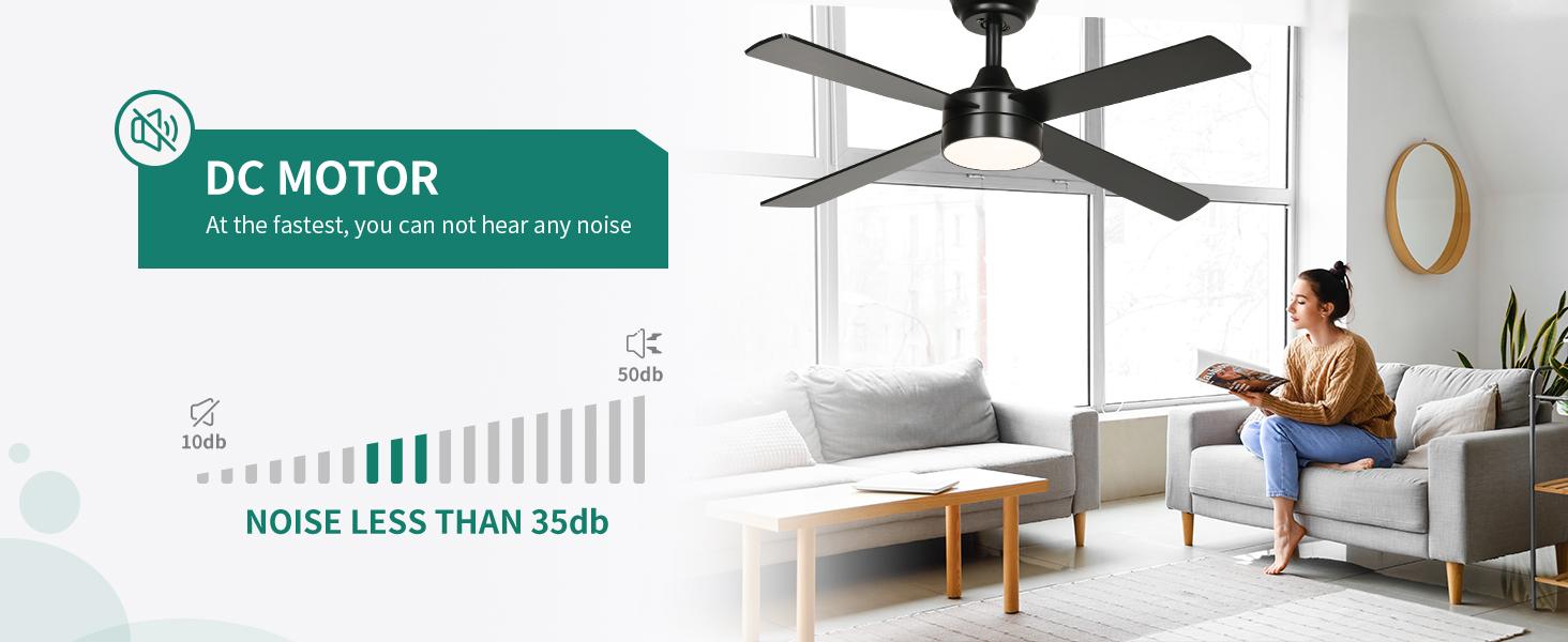 Yitahome 48 Inch Black Ceiling Fan with Lights and Remote,4 Blades, App Control, Modern Smart Ceiling Fan Compatible with Alexa for Indoor, Reversible Quiet Motor, Memory Function