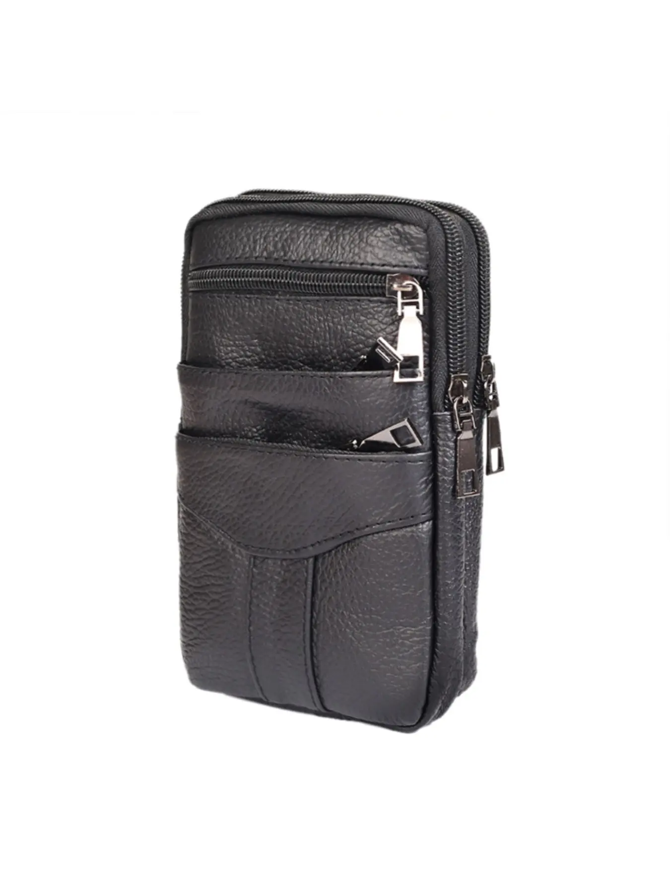 Men's Genuine Leather Phone Waist Bag, Waist Pack, Multi-Zipper Crossbody Belt Pouch, Crossbody Belt Bags, Large Capacity Casual Shoulder Bag, All Seasons Fashion Accessory, Cowhide Belt Bag