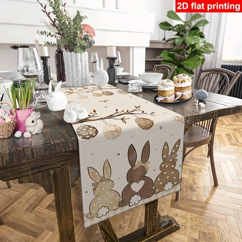 1 Piece Brown Easter Table Runner, Easter Egg Rabbit Farmhouse Style Apron, Rustic Floral Pattern Table Kitchen Island Party Decoration