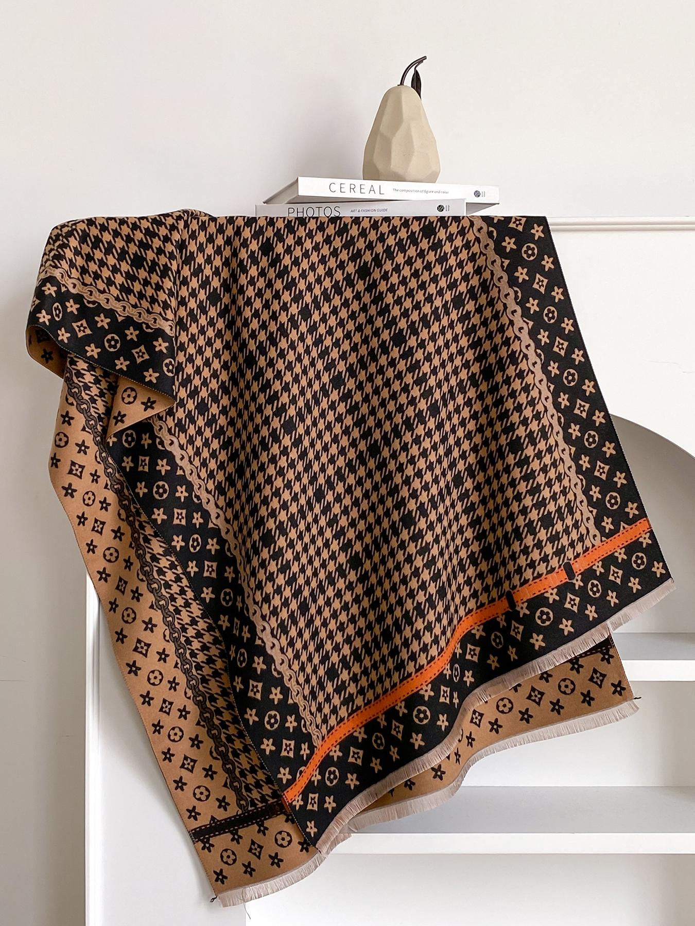 Women's Fashion Elegant Plaid Scarf with Fringe Decoration, Soft Warm Shawl for Fall & Winter, Stylish Accessory for Women and Girls, Blanket Scarf