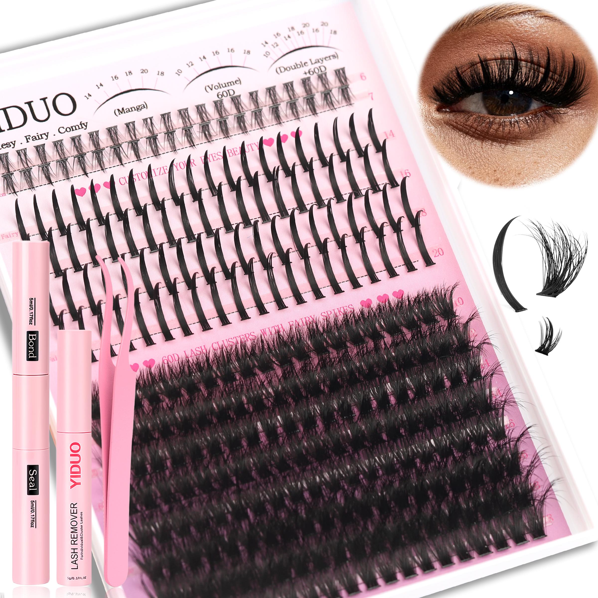 YIDUO Diy Eyelash Extensions 5 Styles Lashes Kit 60D\80D \100D\Spikes Eyelash and Bottom Lashes Clusters Kit 6-18mm Cluster Eyelash Extension Kit 840 Pcs D-Curl With Lash Bond and Seal, Lash Remover，Lash Tweezers,Eyelash Brush