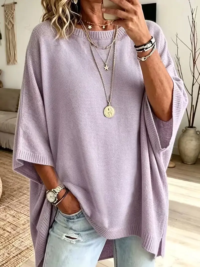 Loose fit solid color knit sweater front view