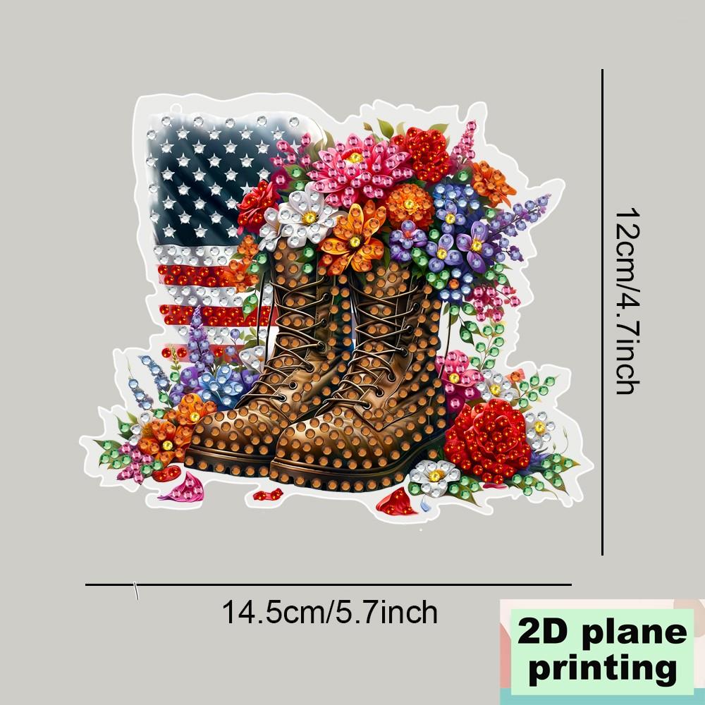 2D Acrylic DIY Diamond Painting Kit, Boot and Floral Design, American Flag, Irregular Diamonds, Home Decor, Perfect Gift