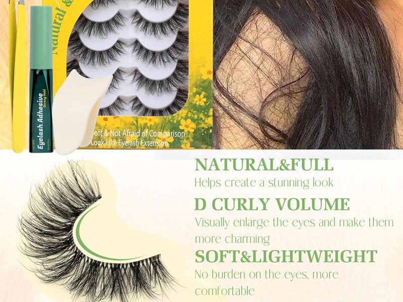 zanlufly Lashes Strip Kit Natural  D Curly Hybrid Style Look Like Eyelash Extension Clear Band Wispy False Eeyalshes with Lash Applicator Lash Tweezer Lash Adhesive  FallFreshness Cosmetic Makeup