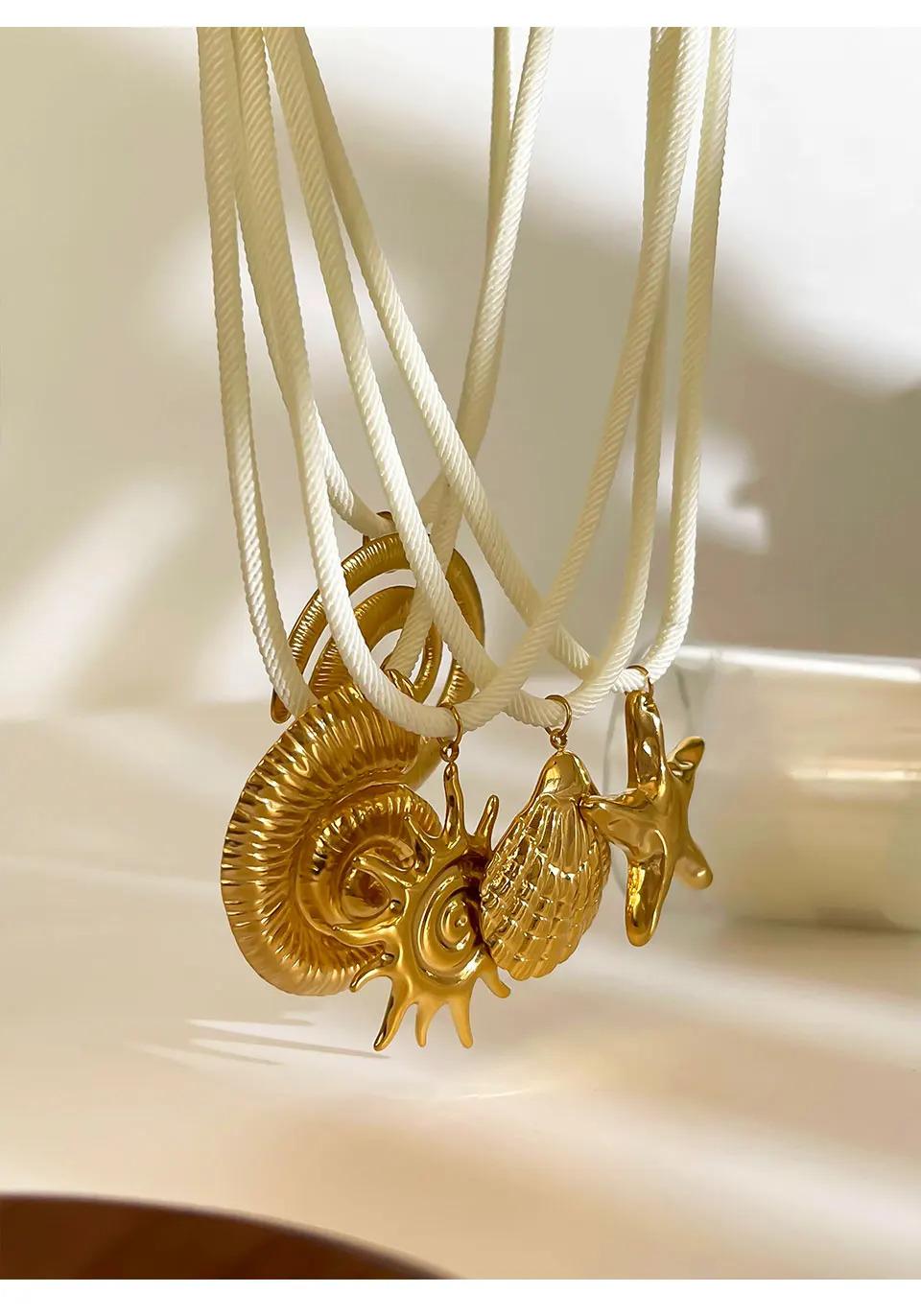 Exaggerated Stainless Steel Starfish Shell Conch Sun Pendant Necklace for Women Trendy Ocean Style Jewelry Beach Party Accessory chain stack