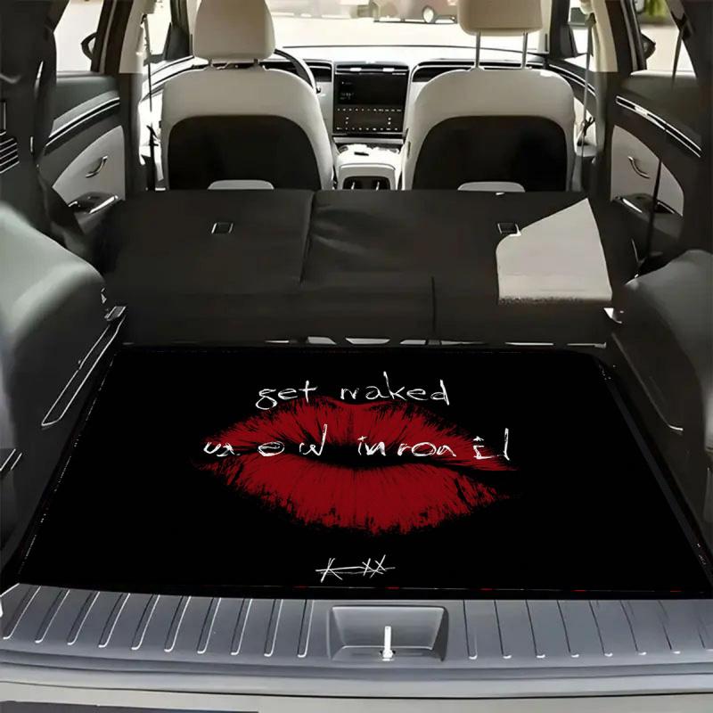 1pc red lip pattern + "get naked" slogan trunk liner - 29.53 x 39.37 inches, durable polyester fiber, protects the trunk and reduces wear and tear, trunk liner, vehicle interior upgrade, strong design pad, high-quality material