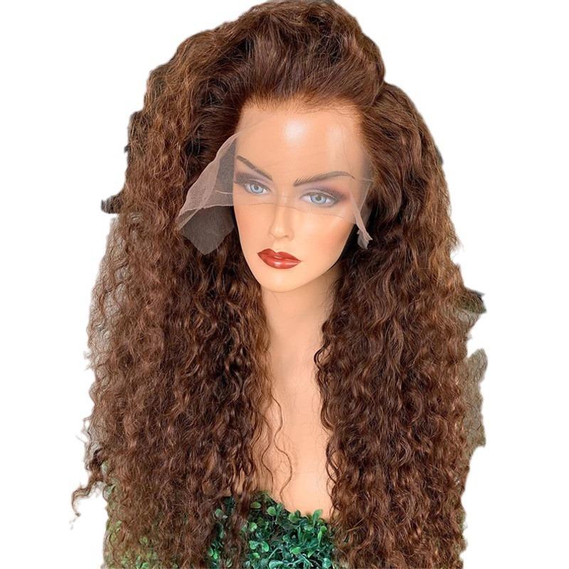 613 Honey Blonde Color Lace Frontal Wig Water Curly HD Transparent Brazilian Remy  Deep Wave Front Synthetic Fiber Hair Wig for European and American Women