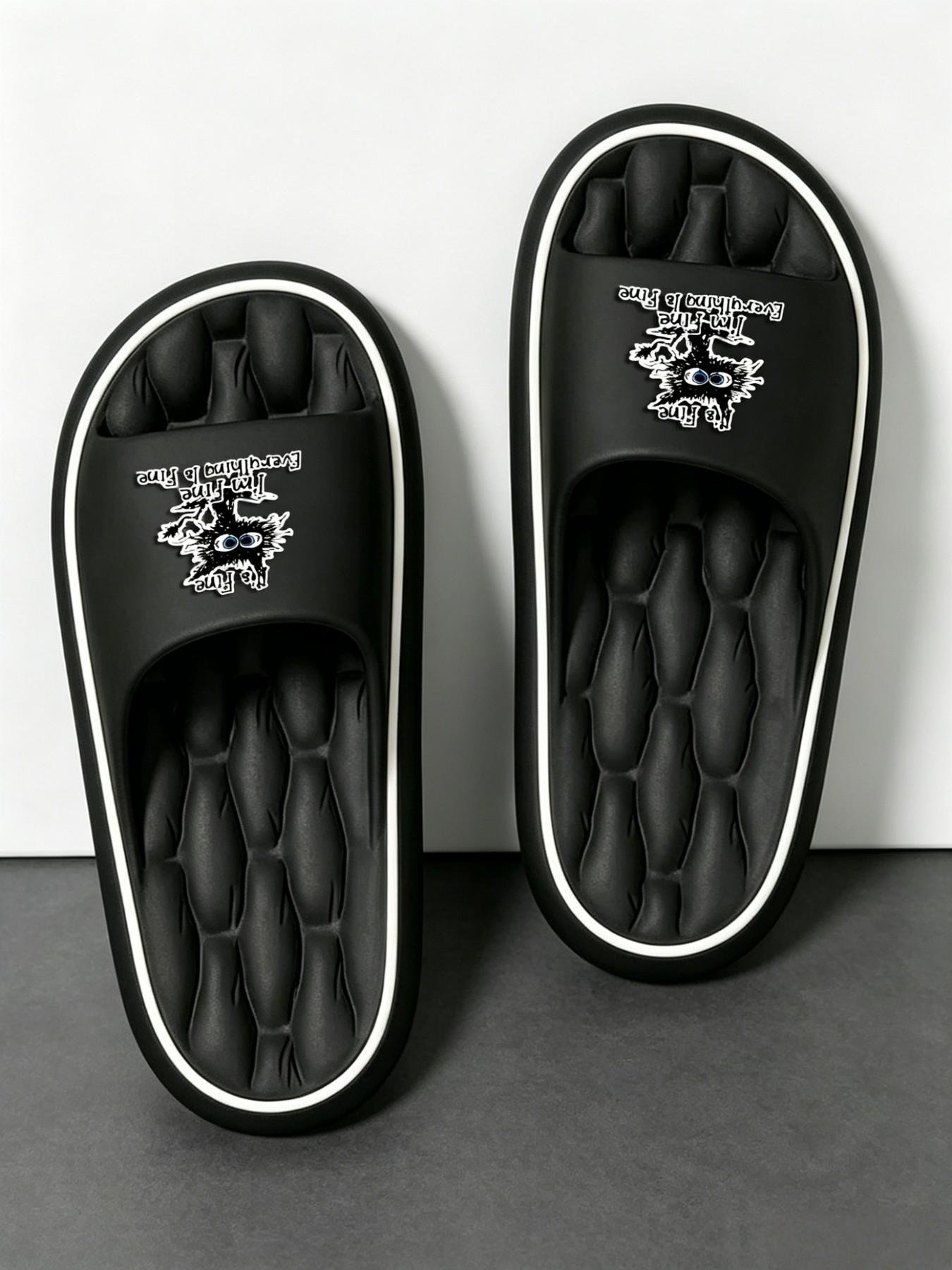 Grunge Style Letter Print Slides, Comfy Squishy Eva Slippers, & Streetwear Open Toe Slides, Comfortable Footwear for Daily Wear